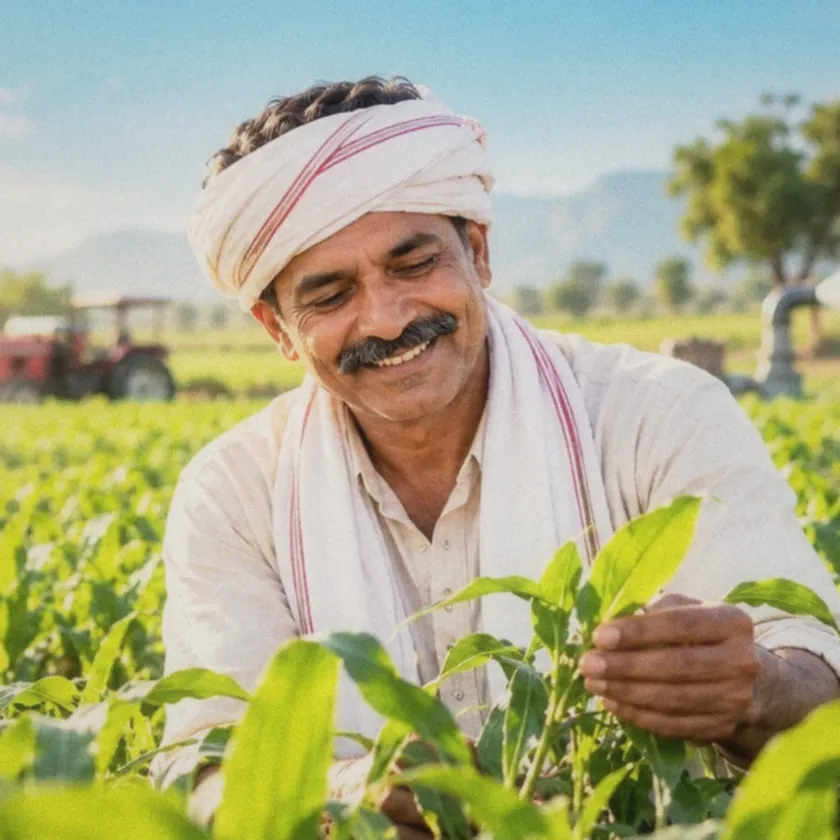 A farmer tending his crop