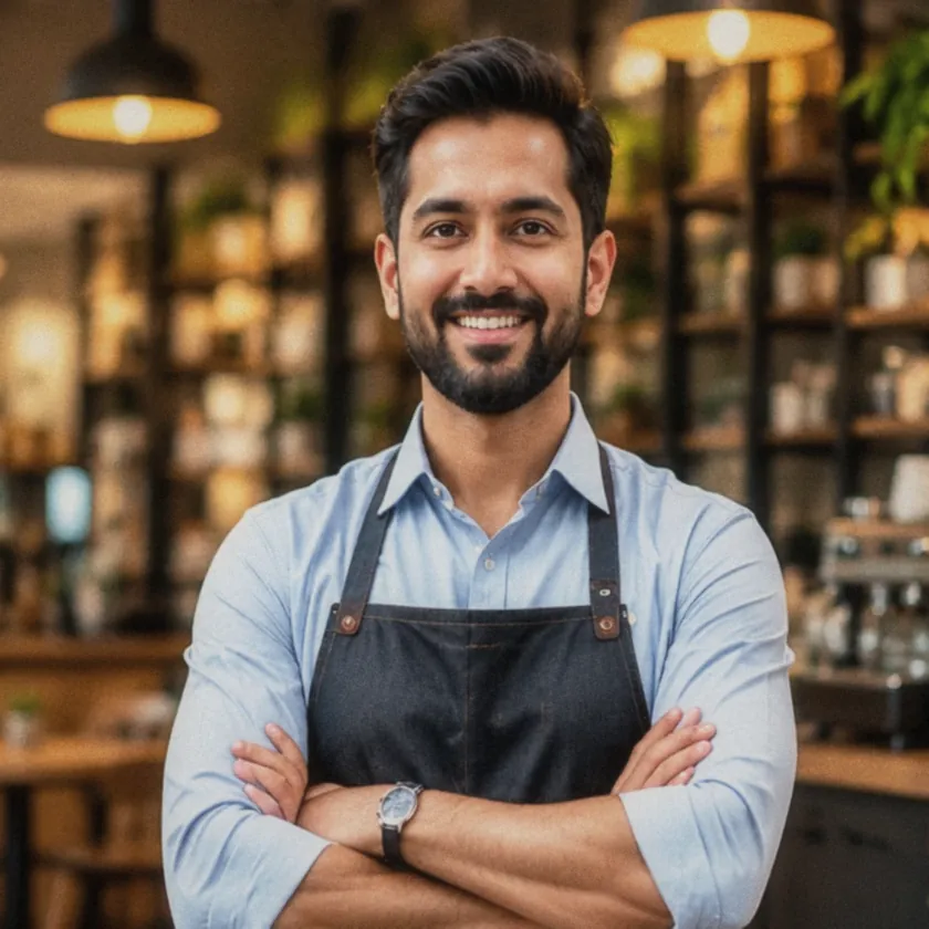 A shop owner at his café